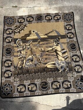 Vintage Montezuma Pyramid Aztec
Mayan Warrior Goddesses God Woven Tapestry 89x79